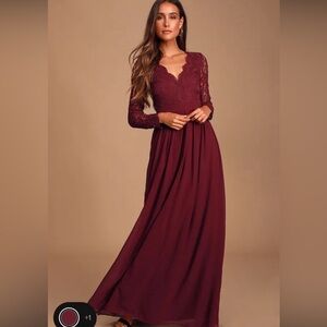 Lulus burgundy “Awaken My Love” lace maxi dress SOLD OUT ONLINE in Medium.